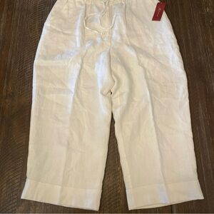 JM Collection White Lined 100% Linen Cuffed with Button Capris Size 16